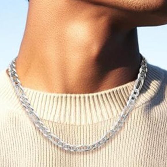s-l400.jpg 925 Sterling Silver Figaro Chain for Men - 5mm Diamond Cut Italian